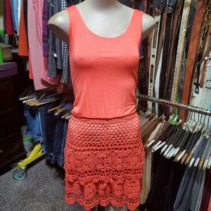 Coral summer tank top crochet dress